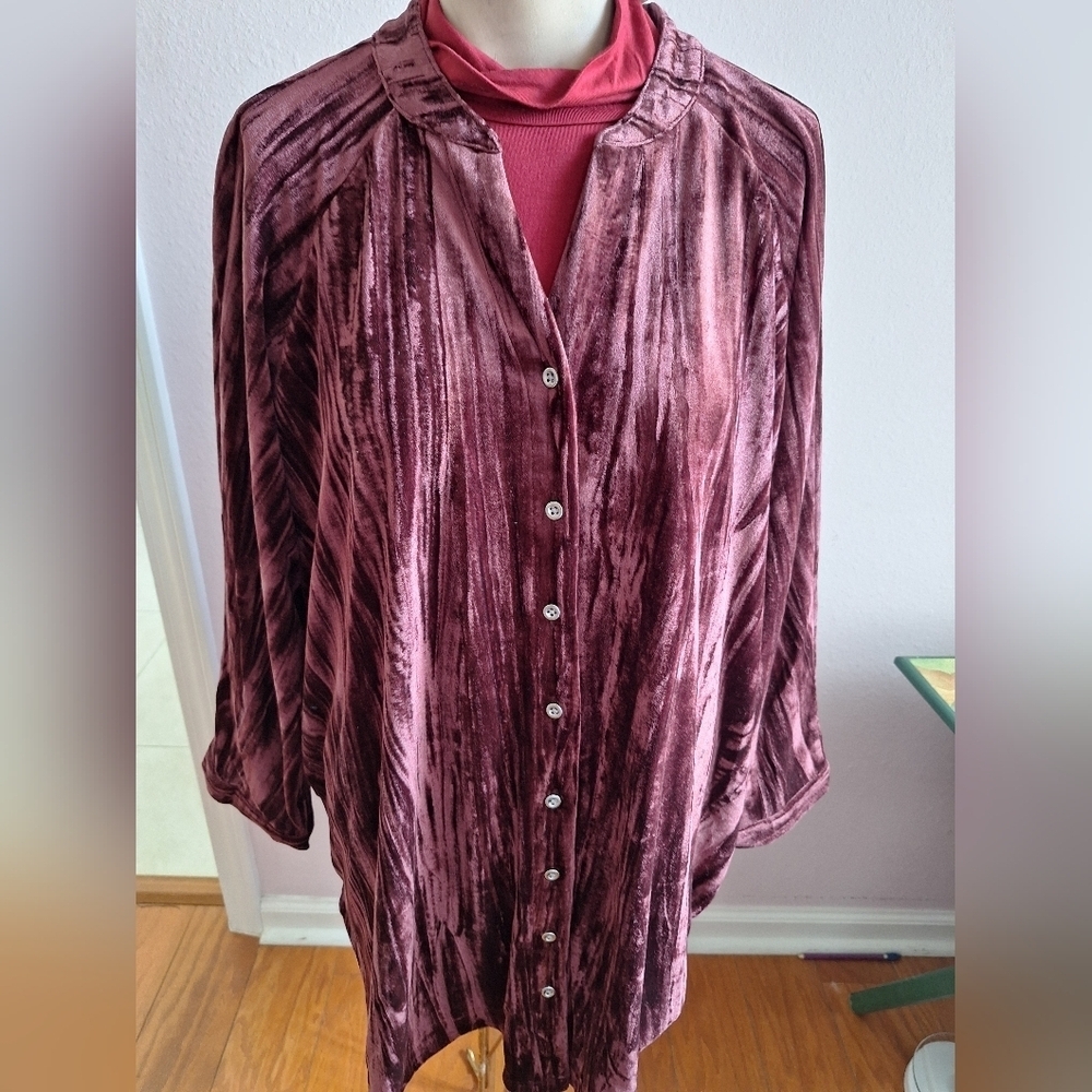 Velvet Button-Up Shirt in Rich Burgundy